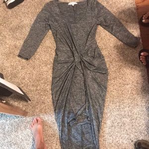 Gray dress. Twisted gathering in the front.